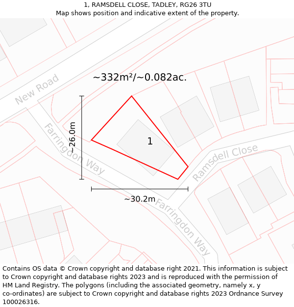 1, RAMSDELL CLOSE, TADLEY, RG26 3TU: Plot and title map