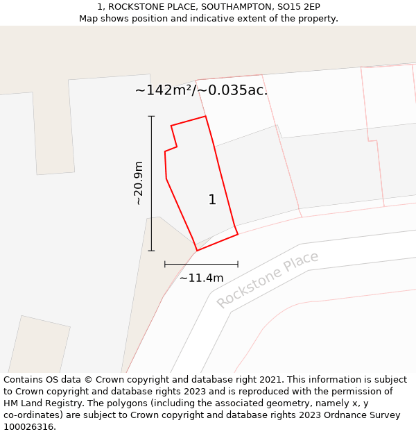 1, ROCKSTONE PLACE, SOUTHAMPTON, SO15 2EP: Plot and title map