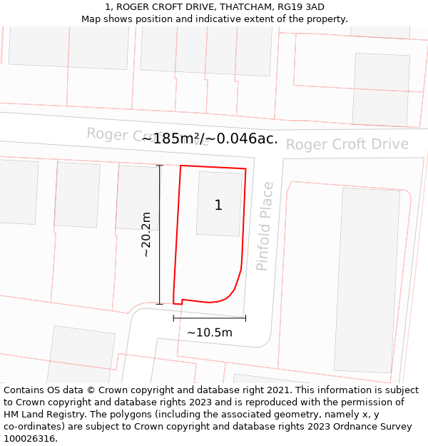 1, ROGER CROFT DRIVE, THATCHAM, RG19 3AD: Plot and title map