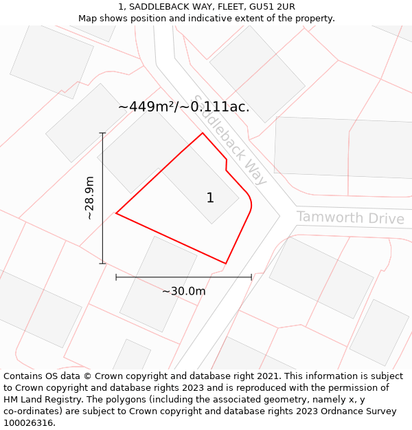 1, SADDLEBACK WAY, FLEET, GU51 2UR: Plot and title map