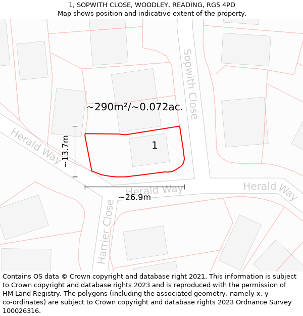 1, SOPWITH CLOSE, WOODLEY, READING, RG5 4PD: Plot and title map