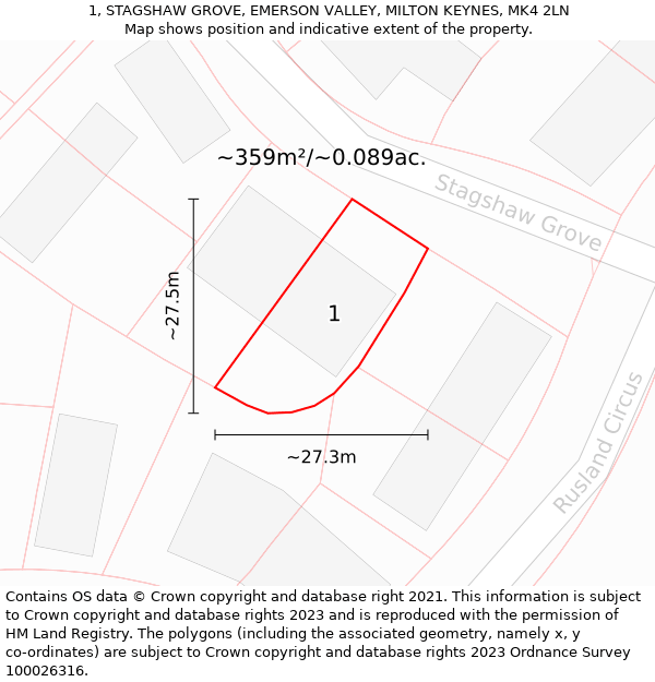 1, STAGSHAW GROVE, EMERSON VALLEY, MILTON KEYNES, MK4 2LN: Plot and title map