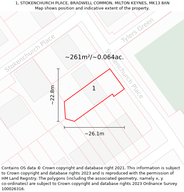 1, STOKENCHURCH PLACE, BRADWELL COMMON, MILTON KEYNES, MK13 8AN: Plot and title map