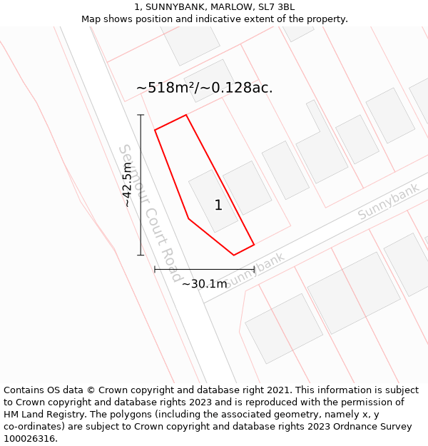 1, SUNNYBANK, MARLOW, SL7 3BL: Plot and title map