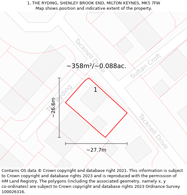 1, THE RYDING, SHENLEY BROOK END, MILTON KEYNES, MK5 7FW: Plot and title map