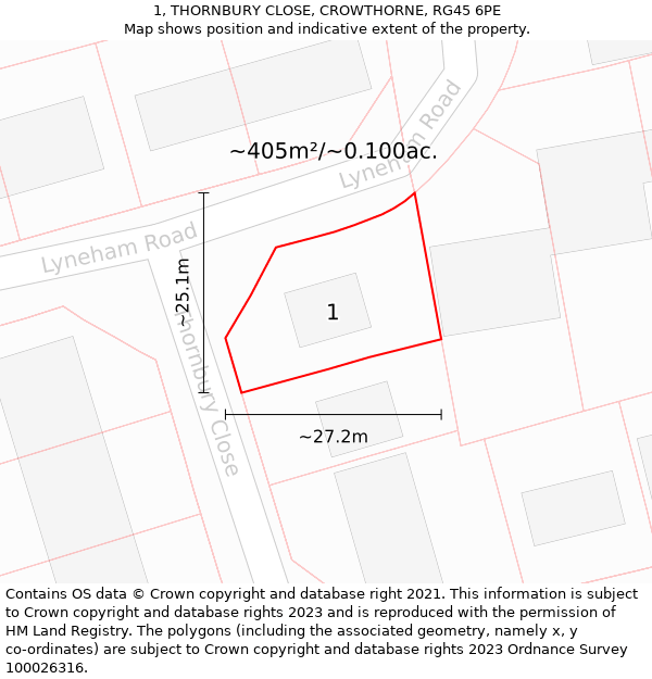 1, THORNBURY CLOSE, CROWTHORNE, RG45 6PE: Plot and title map