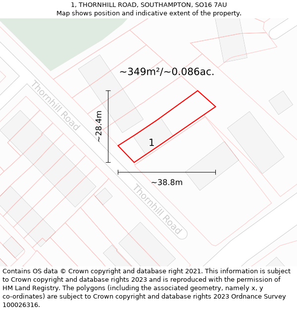 1, THORNHILL ROAD, SOUTHAMPTON, SO16 7AU: Plot and title map