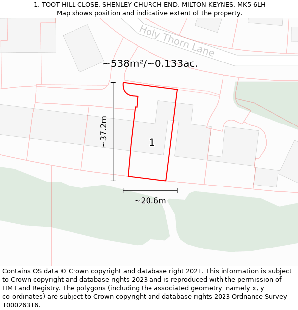 1, TOOT HILL CLOSE, SHENLEY CHURCH END, MILTON KEYNES, MK5 6LH: Plot and title map