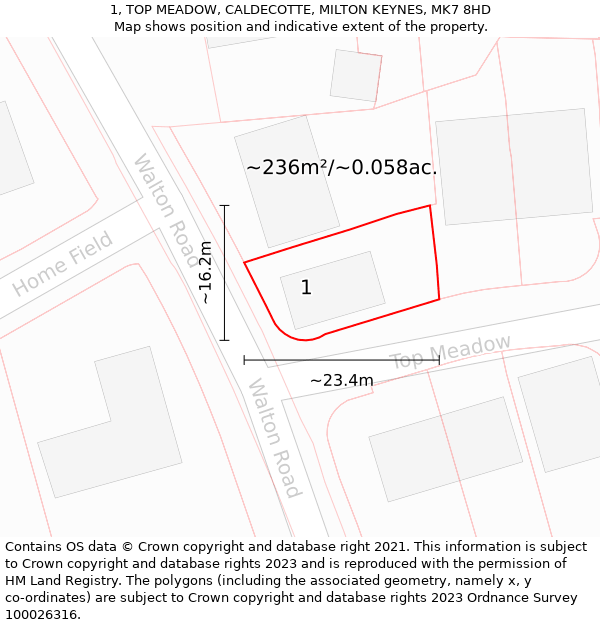 1, TOP MEADOW, CALDECOTTE, MILTON KEYNES, MK7 8HD: Plot and title map