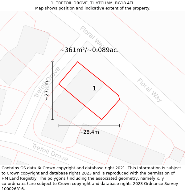 1, TREFOIL DROVE, THATCHAM, RG18 4EL: Plot and title map