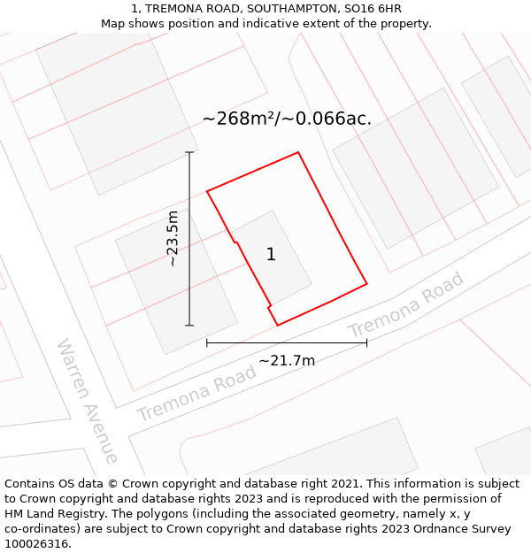 1, TREMONA ROAD, SOUTHAMPTON, SO16 6HR: Plot and title map