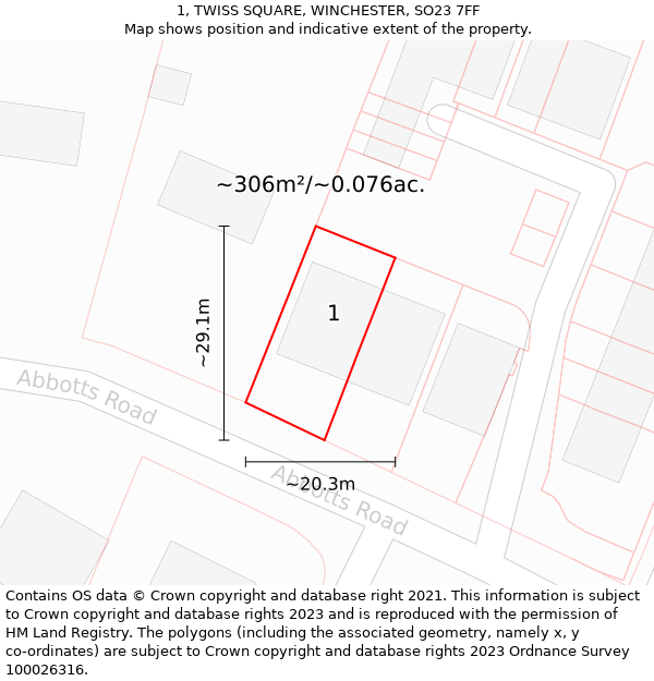 1, TWISS SQUARE, WINCHESTER, SO23 7FF: Plot and title map