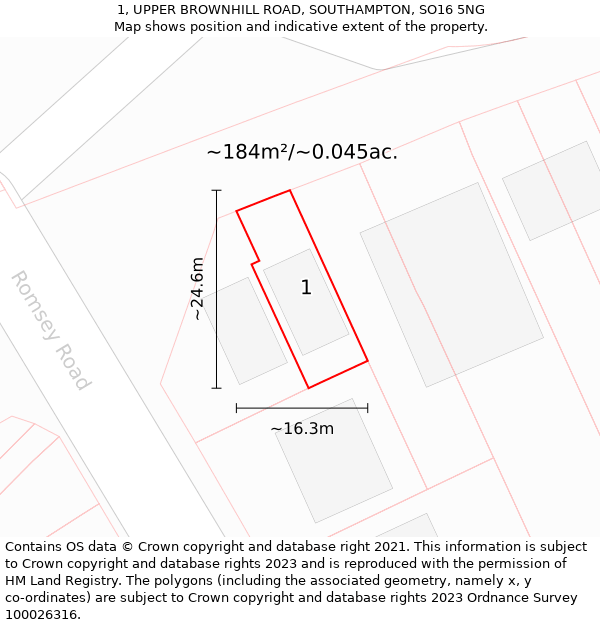 1, UPPER BROWNHILL ROAD, SOUTHAMPTON, SO16 5NG: Plot and title map