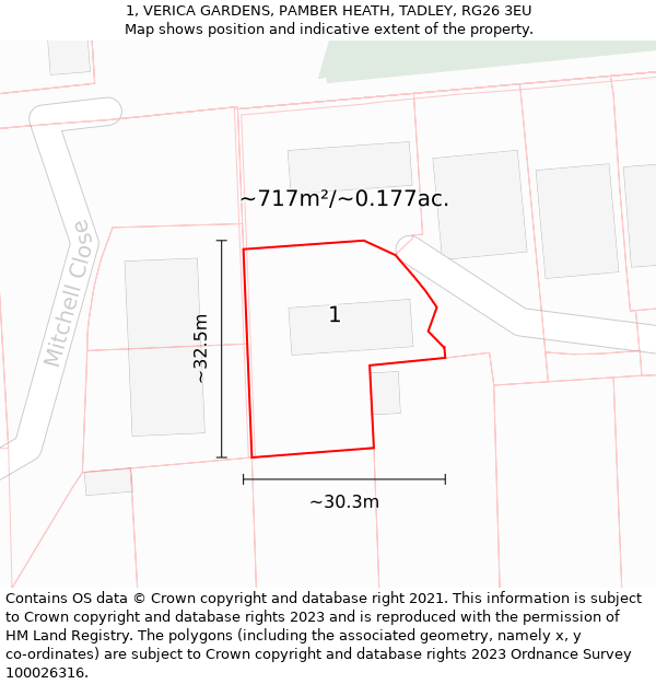 1, VERICA GARDENS, PAMBER HEATH, TADLEY, RG26 3EU: Plot and title map