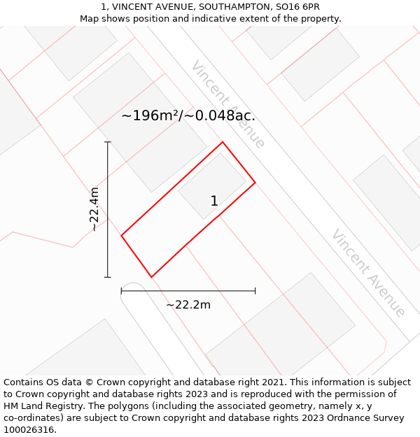 1, VINCENT AVENUE, SOUTHAMPTON, SO16 6PR: Plot and title map