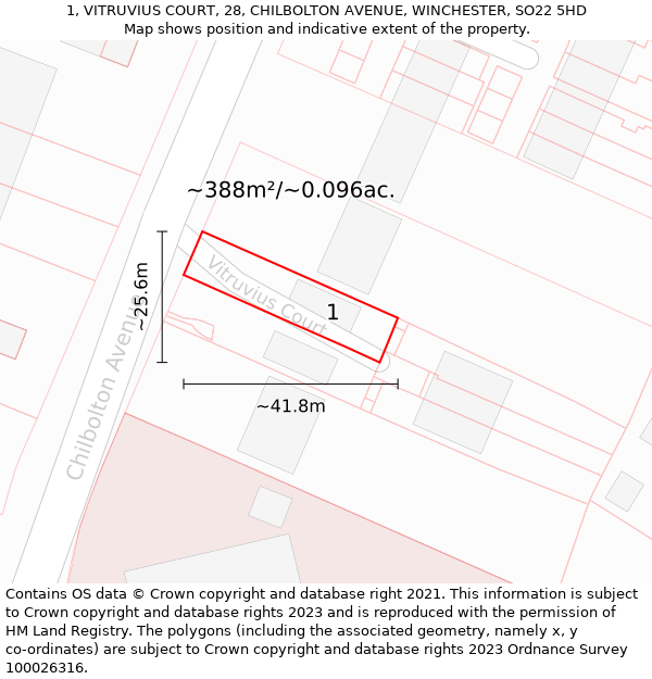 1, VITRUVIUS COURT, 28, CHILBOLTON AVENUE, WINCHESTER, SO22 5HD: Plot and title map