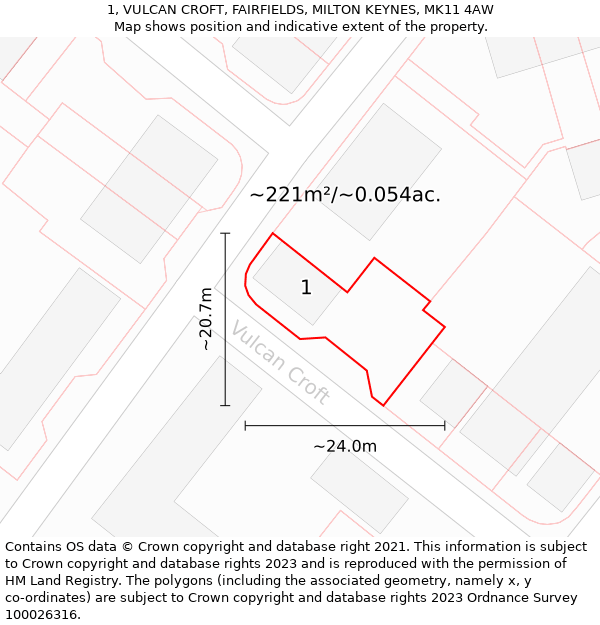 1, VULCAN CROFT, FAIRFIELDS, MILTON KEYNES, MK11 4AW: Plot and title map