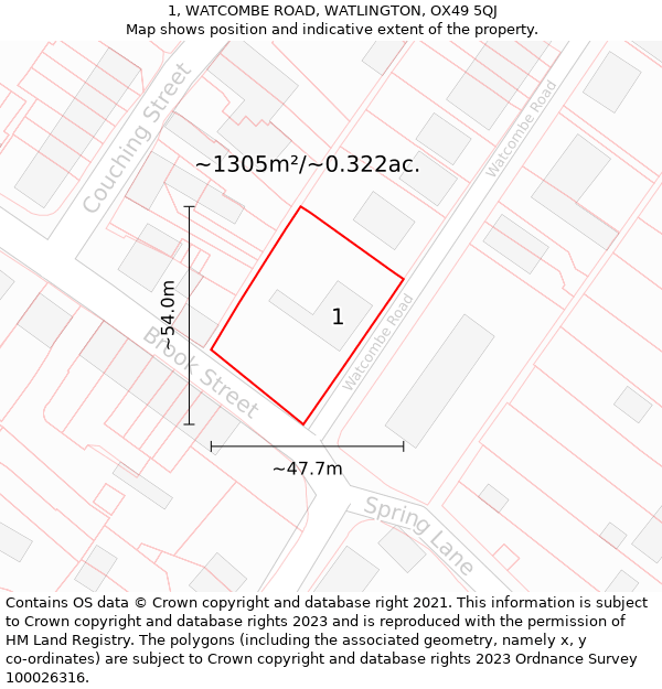 1, WATCOMBE ROAD, WATLINGTON, OX49 5QJ: Plot and title map