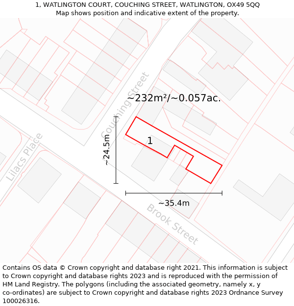 1, WATLINGTON COURT, COUCHING STREET, WATLINGTON, OX49 5QQ: Plot and title map