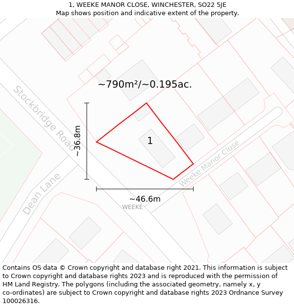 1, WEEKE MANOR CLOSE, WINCHESTER, SO22 5JE: Plot and title map