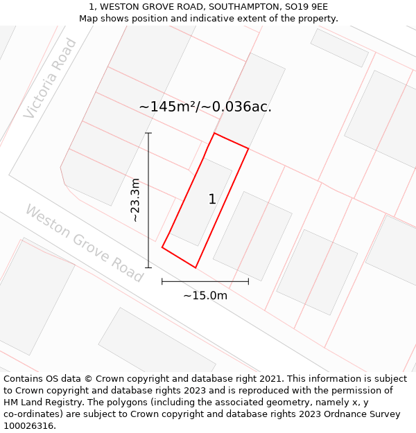 1, WESTON GROVE ROAD, SOUTHAMPTON, SO19 9EE: Plot and title map