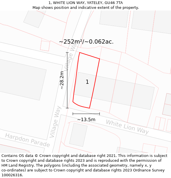 1, WHITE LION WAY, YATELEY, GU46 7TA: Plot and title map