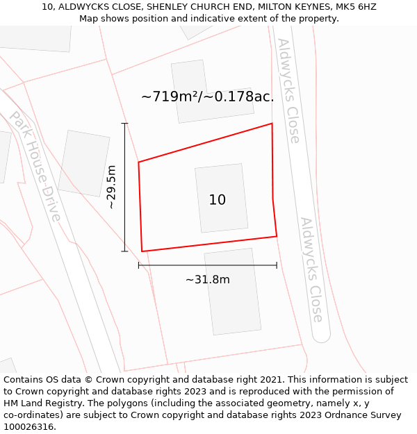 10, ALDWYCKS CLOSE, SHENLEY CHURCH END, MILTON KEYNES, MK5 6HZ: Plot and title map