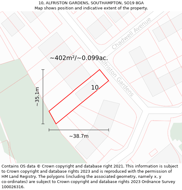 10, ALFRISTON GARDENS, SOUTHAMPTON, SO19 8GA: Plot and title map