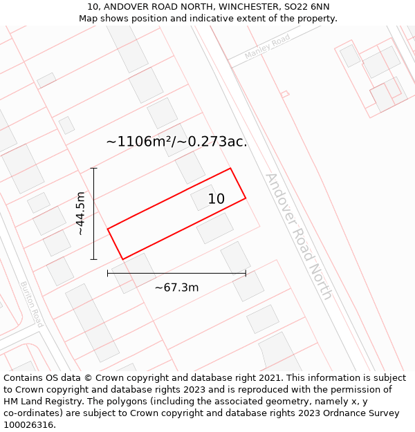 10, ANDOVER ROAD NORTH, WINCHESTER, SO22 6NN: Plot and title map