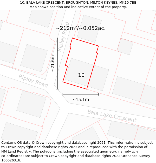 10, BALA LAKE CRESCENT, BROUGHTON, MILTON KEYNES, MK10 7BB: Plot and title map