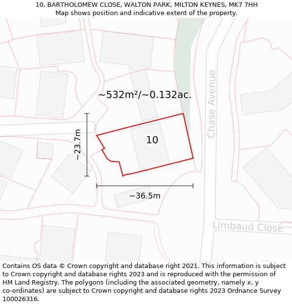 10, BARTHOLOMEW CLOSE, WALTON PARK, MILTON KEYNES, MK7 7HH: Plot and title map