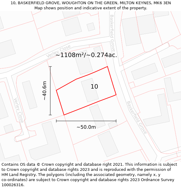 10, BASKERFIELD GROVE, WOUGHTON ON THE GREEN, MILTON KEYNES, MK6 3EN: Plot and title map