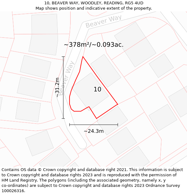 10, BEAVER WAY, WOODLEY, READING, RG5 4UD: Plot and title map