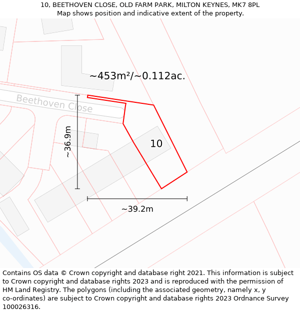 10, BEETHOVEN CLOSE, OLD FARM PARK, MILTON KEYNES, MK7 8PL: Plot and title map