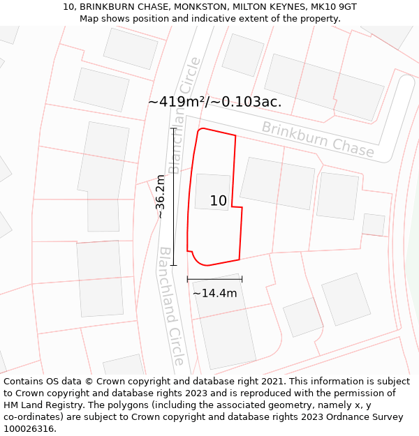 10, BRINKBURN CHASE, MONKSTON, MILTON KEYNES, MK10 9GT: Plot and title map