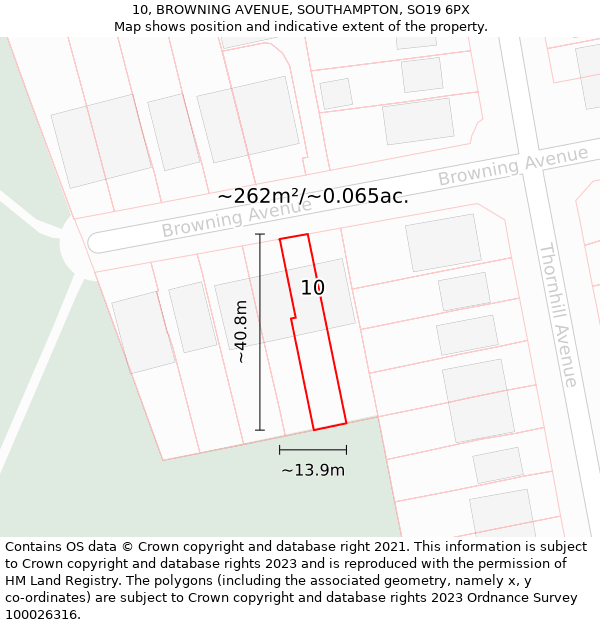 10, BROWNING AVENUE, SOUTHAMPTON, SO19 6PX: Plot and title map