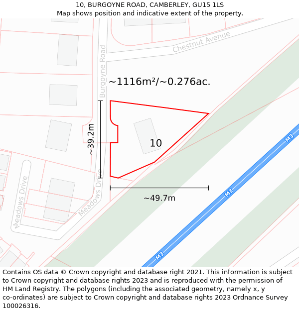 10, BURGOYNE ROAD, CAMBERLEY, GU15 1LS: Plot and title map