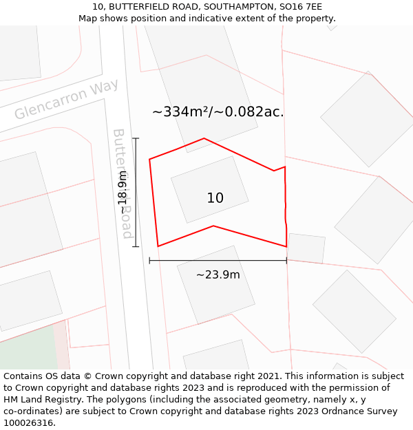 10, BUTTERFIELD ROAD, SOUTHAMPTON, SO16 7EE: Plot and title map