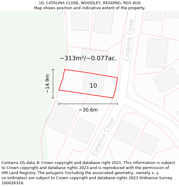 10, CATALINA CLOSE, WOODLEY, READING, RG5 4UG: Plot and title map