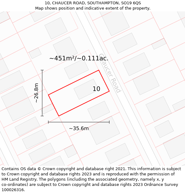 10, CHAUCER ROAD, SOUTHAMPTON, SO19 6QS: Plot and title map