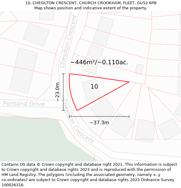 10, CHESILTON CRESCENT, CHURCH CROOKHAM, FLEET, GU52 6PB: Plot and title map