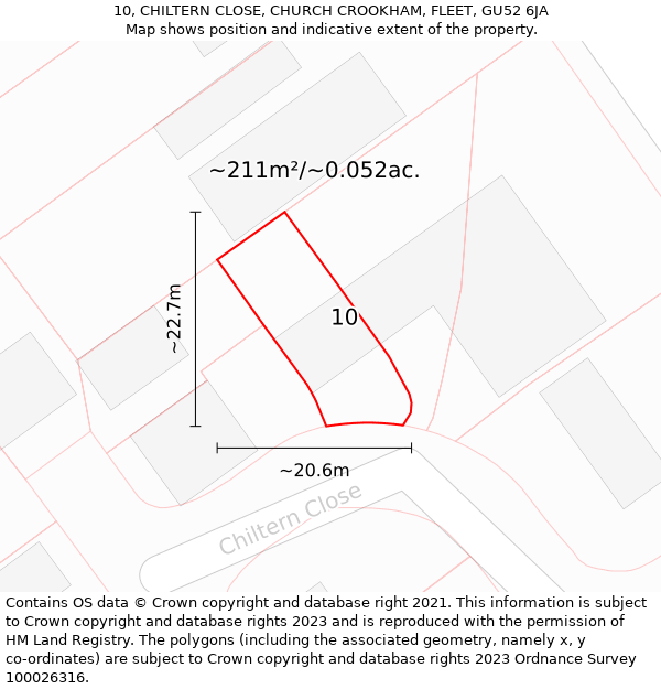 10, CHILTERN CLOSE, CHURCH CROOKHAM, FLEET, GU52 6JA: Plot and title map