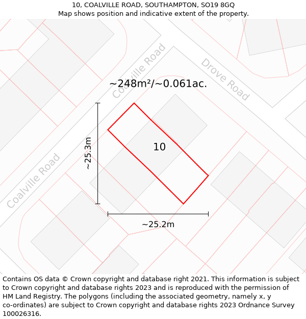 10, COALVILLE ROAD, SOUTHAMPTON, SO19 8GQ: Plot and title map