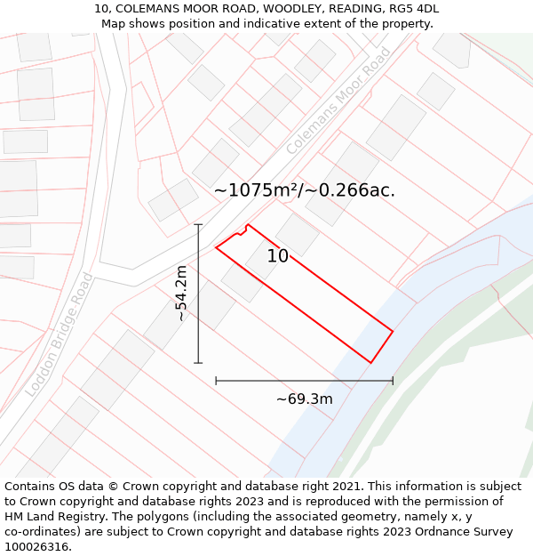 10, COLEMANS MOOR ROAD, WOODLEY, READING, RG5 4DL: Plot and title map