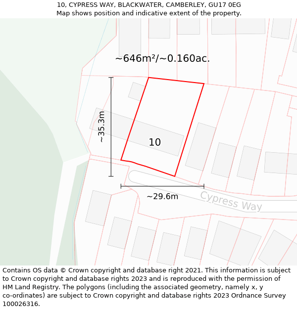 10, CYPRESS WAY, BLACKWATER, CAMBERLEY, GU17 0EG: Plot and title map