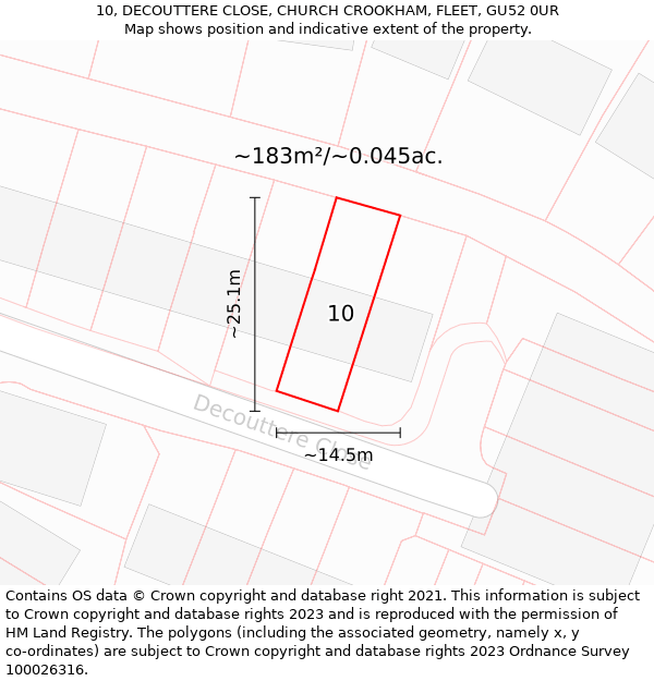 10, DECOUTTERE CLOSE, CHURCH CROOKHAM, FLEET, GU52 0UR: Plot and title map