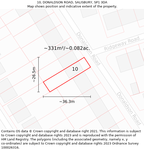 10, DONALDSON ROAD, SALISBURY, SP1 3DA: Plot and title map