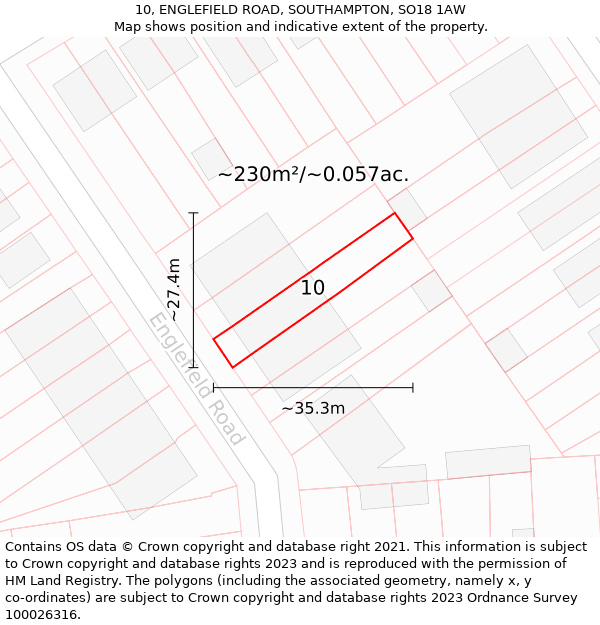 10, ENGLEFIELD ROAD, SOUTHAMPTON, SO18 1AW: Plot and title map