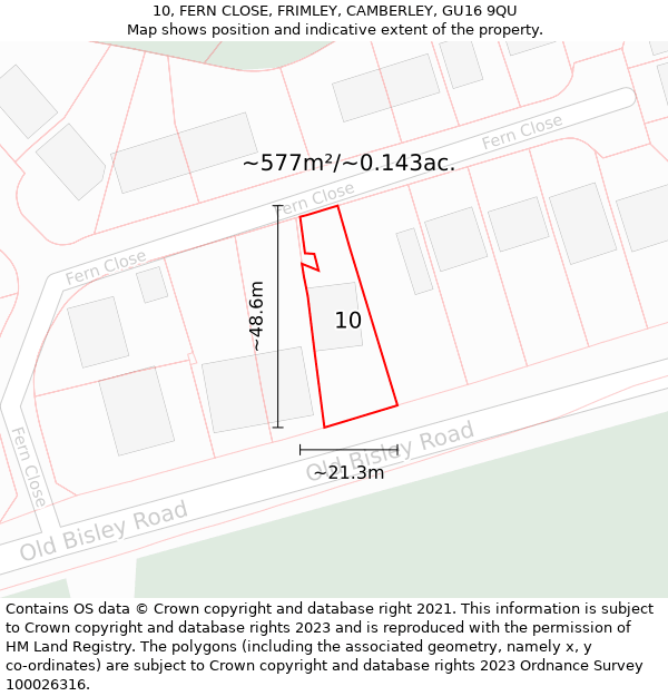 10, FERN CLOSE, FRIMLEY, CAMBERLEY, GU16 9QU: Plot and title map