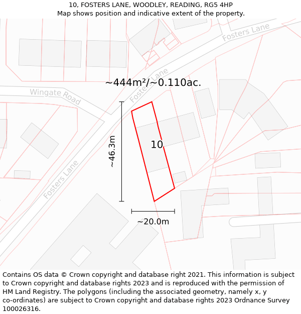 10, FOSTERS LANE, WOODLEY, READING, RG5 4HP: Plot and title map